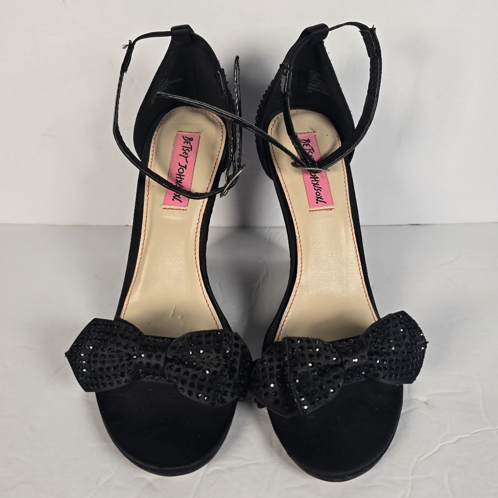 Betsey Johnson Delancyy Wedge  Sandals Rhinestone Embellished Bows&Heels Size6.5